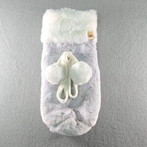 Ugg Dawson Glacier Gray Wine Bottle Holder Gift Bag Faux Fur Pom Poms NWOT